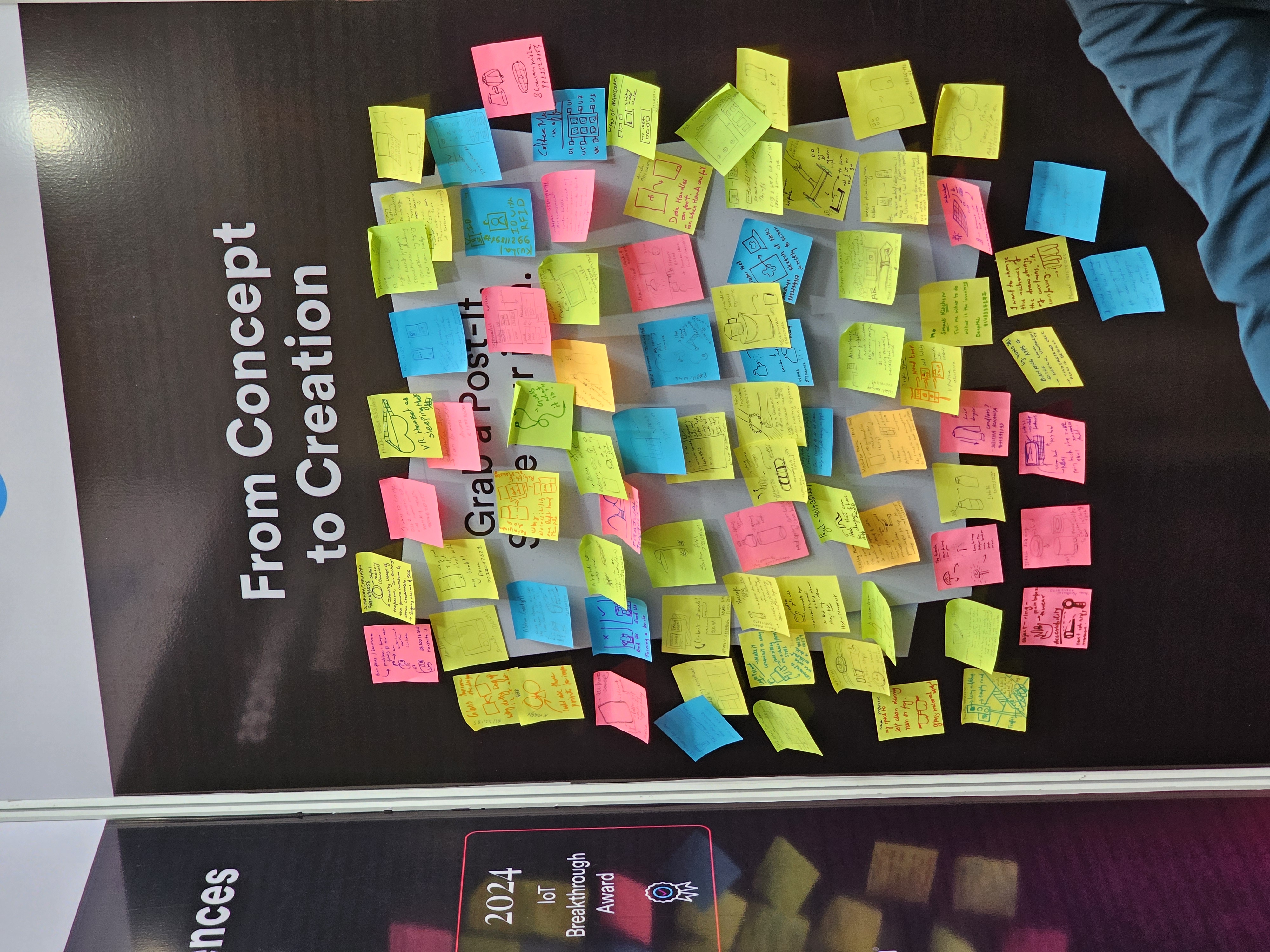Post-it brainstorm wall at a conference booth