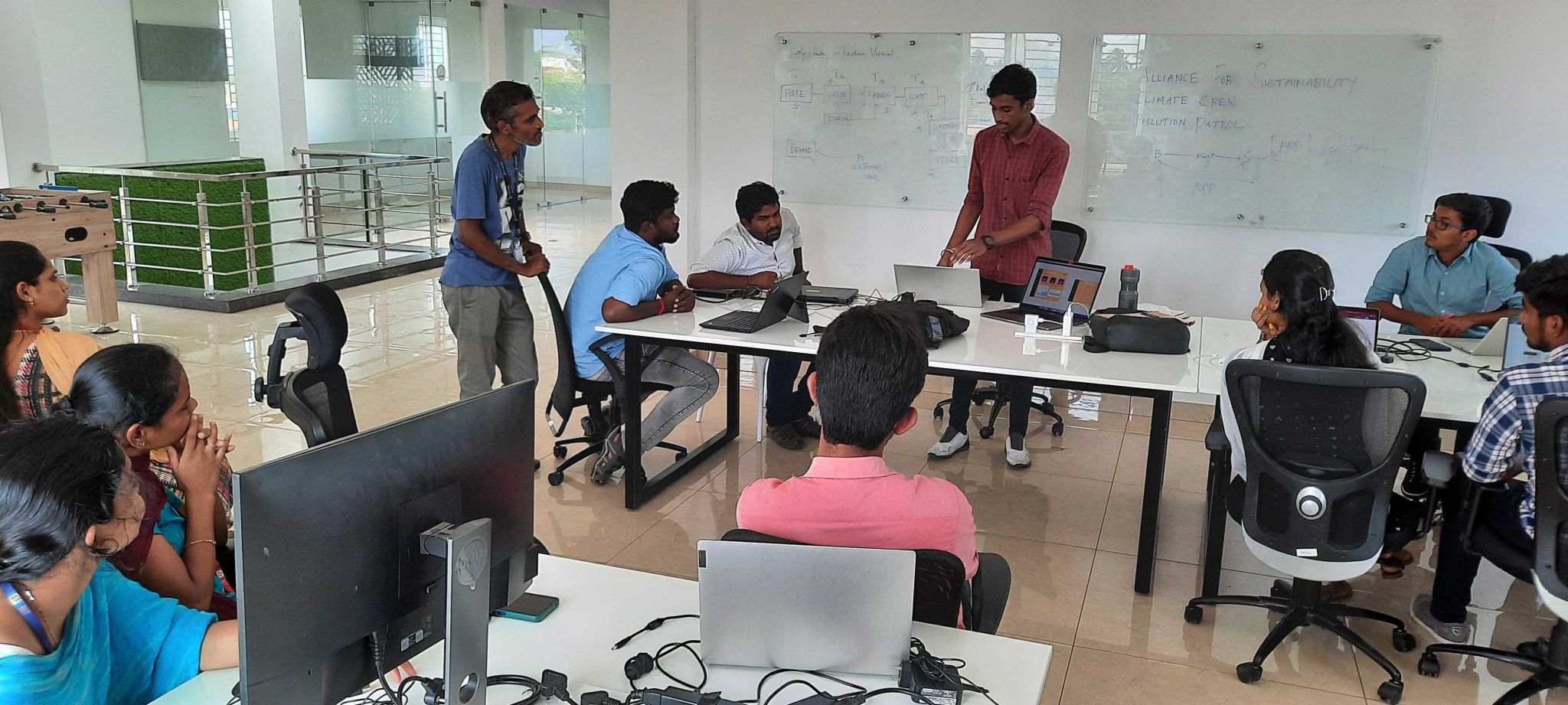 Team working session around a table